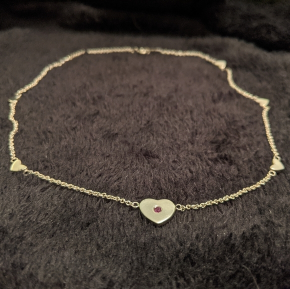 RARE Silver Pink Sapphire Multi Heart Necklace - Picture 2 of 4